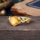 Nature-inspired Botanical Vine Entwined 4-Prong Oval-Cut Citrine Engagement Ring